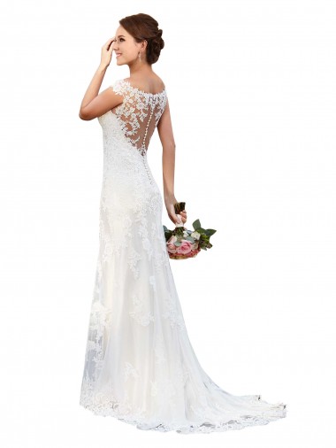 Illusion Bateau Neckline Fit and Flare Lace Wedding Dress Melbourne