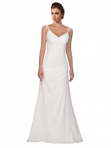 Shop V-Neck Sheath Chiffon Wedding Dress with Straps Melbourne