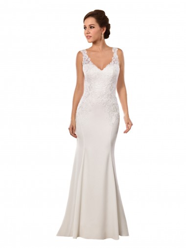 V-Neck Mermaid Crepe Wedding Dress with Lace Bodice Melbourne