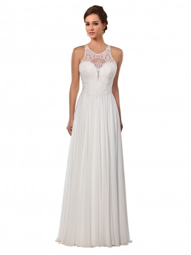 Shop Illusion Neck A-Line Lace and Chiffon Beach Wedding Dress Melbourne