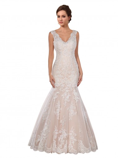 Classic Fit and Flare V-Neck Mermaid Lace Wedding Dress Melbourne