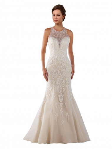 Shop High Neck Mermaid Lace Wedding Dress with Illusion Back Melbourne