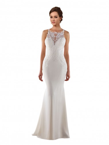 Modern High Neck Sheath Wedding Dress with Lace Bodice Melbourne