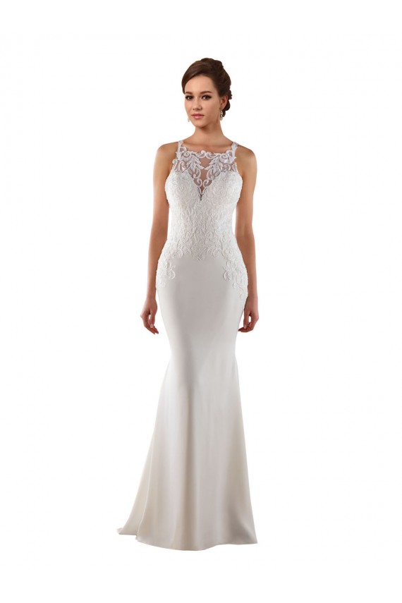 Modern High Neck Sheath Wedding Dress with Lace Bodice Melbourne
