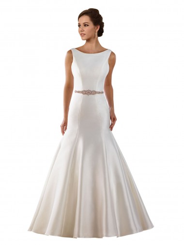 Shop Modern Boat Neck Mermaid Satin Wedding Dress with Deep V-Back Melbourne