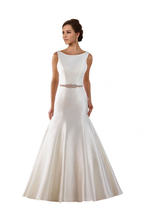 Modern Boat Neck Mermaid Satin Wedding Dress with Deep V-Back Melbourne
