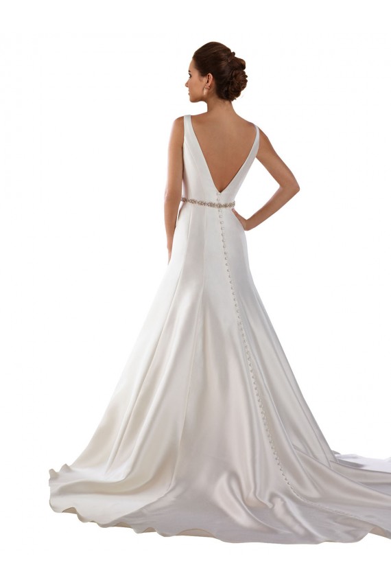 Modern Boat Neck Mermaid Satin Wedding Dress with Deep V-Back Melbourne