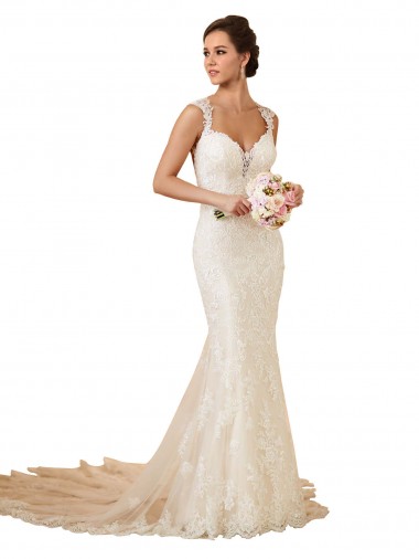 Modern Chapel Train Sweetheart Mermaid Lace Wedding Dress with Keyhole Back Melbourne