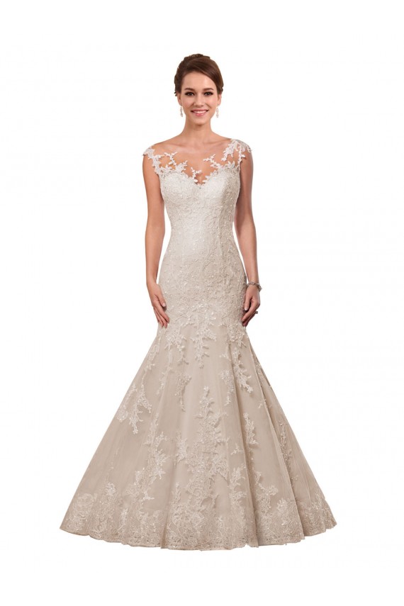 Fit and Flare Illusion Neck Lace Wedding Dress Melbourne