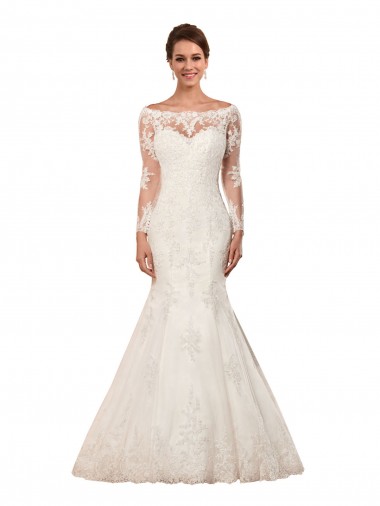Long Sleeves Mermaid Lace Wedding Dress with Illusion Back Melbourne