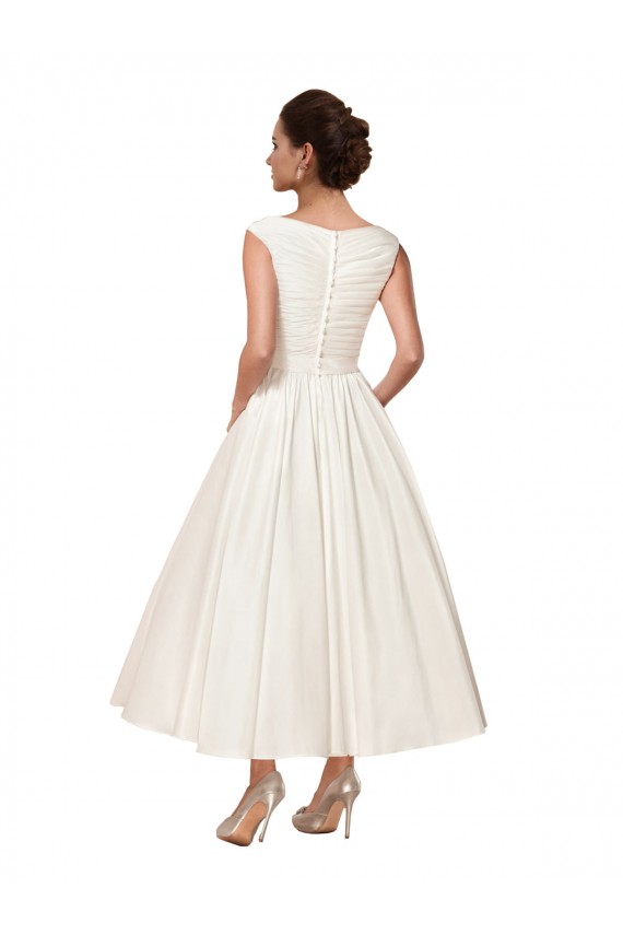 V-Neck A-Line Short Ankle Length Satin Wedding Dress Melbourne