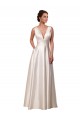 Deep V-Neck A-Line Satin Wedding Dress with Pockets Melbourne