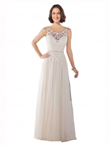 Shop High Lace Neck Illusion Back Tulle Boho Wedding Dress Melbourne