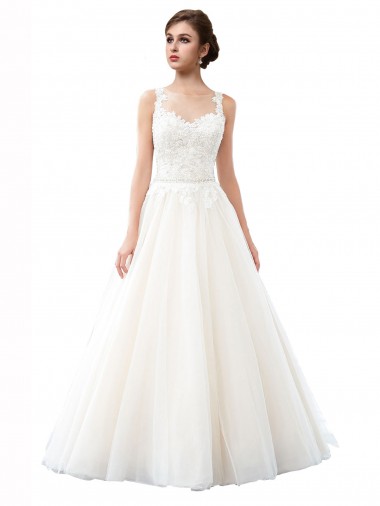 Shop Illusion Neck A-Line Tulle Beach Wedding Dress with Lace Bodice Melbourne