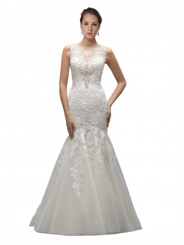 Illusion High Neck Mermaid Lace Wedding Dress Melbourne