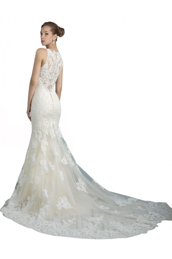 Deep Illusion Neck Mermaid Tulle Beach Wedding Dress with All Over Lace Melbourne