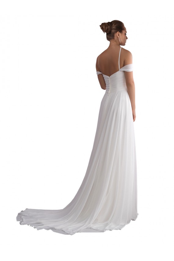 Off the Shoulder A-Line Ruched Chiffon Beach Wedding Dress Melbourne