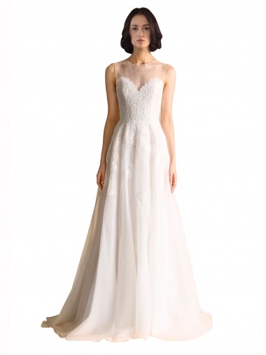 Shop Illusion Neck A-Line Organza Wedding Dress Melbourne