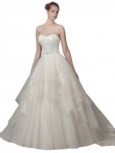 Strapless Ball Gown Tulle Wedding Dress with Lace Appliques Melbourne