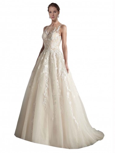 Shop Illusion Neck A-Line Tulle Wedding Dress Melbourne