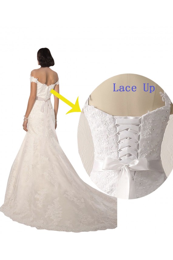 Off the Shoulder Mermaid Lace Beach Wedding Dress with Beaded Belt