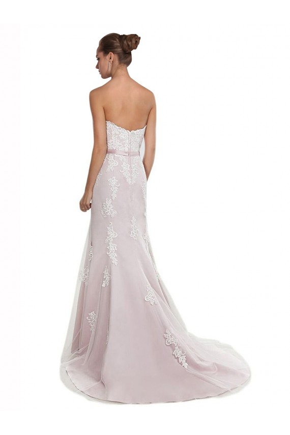 Strapless Mermaid Tulle Lace Beach Wedding Dress with Belt