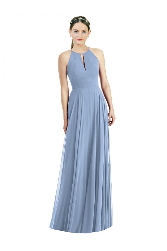 Keyhole Halter Chiffon Maxi Bridesmaid Dress