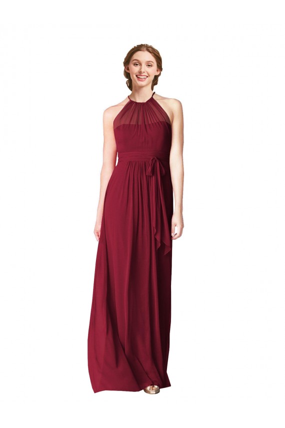 Halter Neck Chiffon Bridesmaid Dress with Shirred Bodice