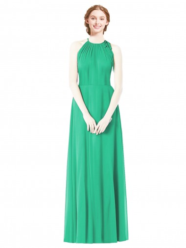 Shop Halter Neckline Long Chiffon Bridesmaid Dress with Side Bow Melbourne