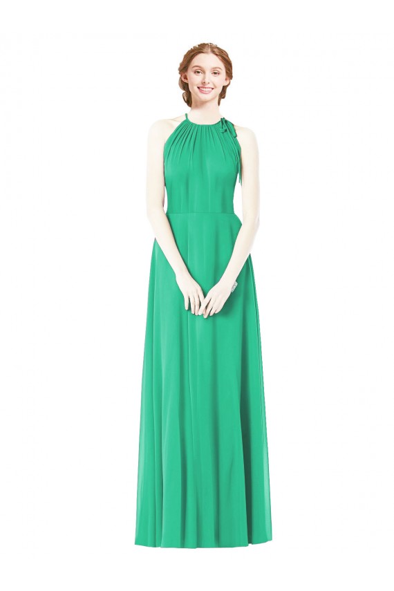 Halter Neckline Long Chiffon Bridesmaid Dress with Side Bow