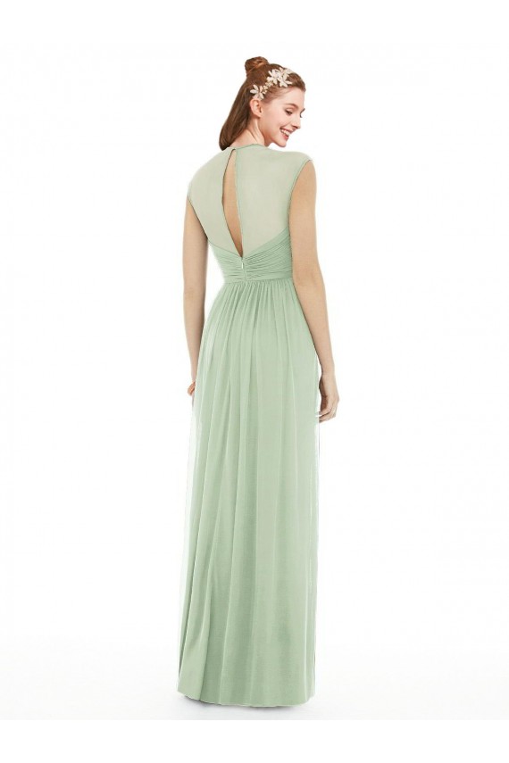 Sheer Back Cap Sleeves Long Chiffon Bridesmaid Dress  Melbourne