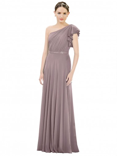 Shop Full Length One Shoulder Chiffon Bridesmaid Dress with Shoulder Ruffle Melbourne