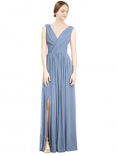 Shop Sleeveless Draped Chiffon Maxi Bridesmaid Dress with Front Slit Melbourne