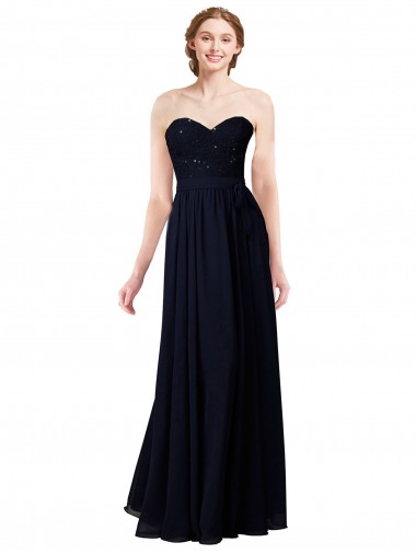Shop Strapless Chiffon Bridesmaids Dress with a Beaded Lace Sweetheart Bodice Melbourne
