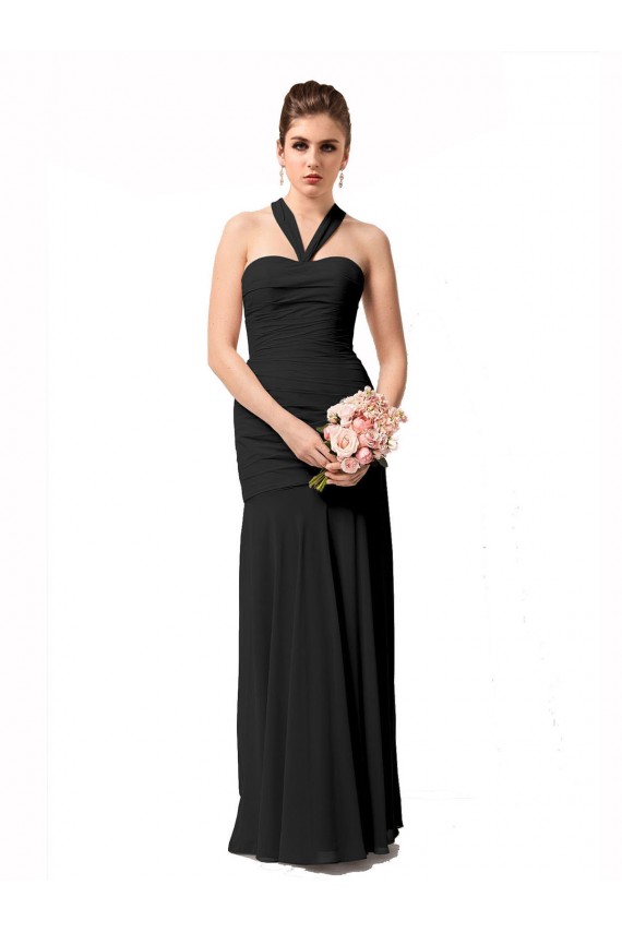 Long Halter Chiffon Bridesmaid Dress with Dropped Waist Melbourne