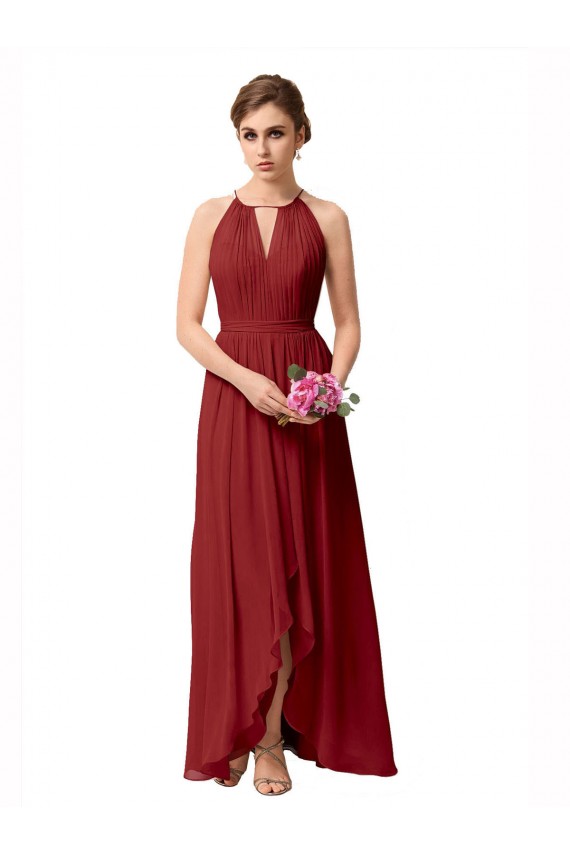 High Low Long Halter Keyhole Chiffon Bridesmaid Dress Melbourne