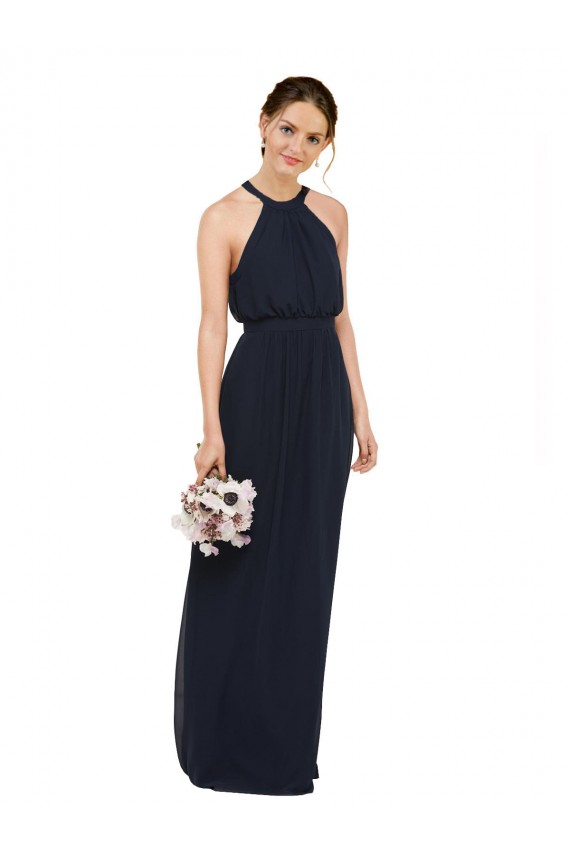 High Halter Neckline Chiffon Bridesmaid Dress with Slim Keyhole Back Melbourne