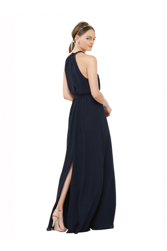 High Halter Neckline Chiffon Bridesmaid Dress with Slim Keyhole Back Melbourne