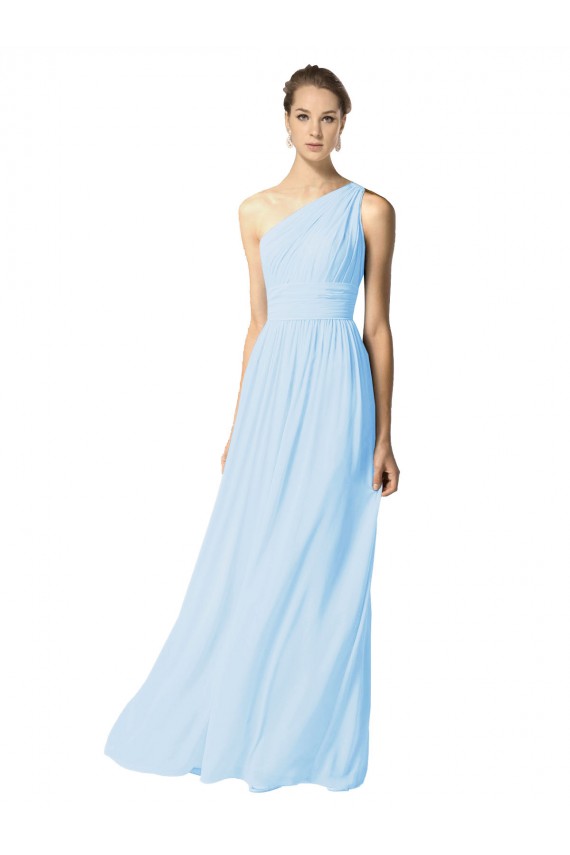 One Shoulder Long Chiffon Bridesmaid Dress with Shirred Bodice and Front Keyhole Melbourne