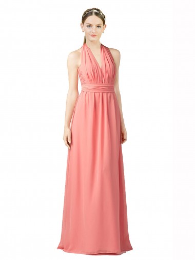 Shop Shirred Bodice Full Length Long Chiffon Bridesmaid Dress Melbourne