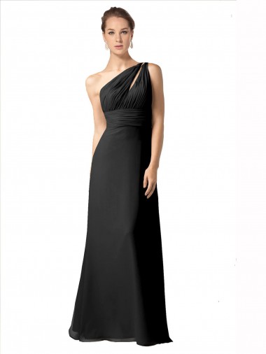 Shop One Shoulder Full Length Chiffon Bridesmaid Dress with Shirred Bodice Melbourne