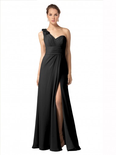 Shop Sheer One Shoulder Chiffon A-Line Bridesmaid Dress with Slit Melbourne