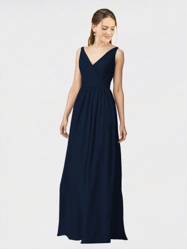 Shop Long Chiffon Bridesmaid Dress with Shirred Bodice and V-Neckline Melbourne