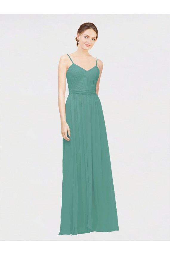 Rouched V-Neckline and Spaghetti Straps Long Chiffon Bridesmaid Dress Melbourne