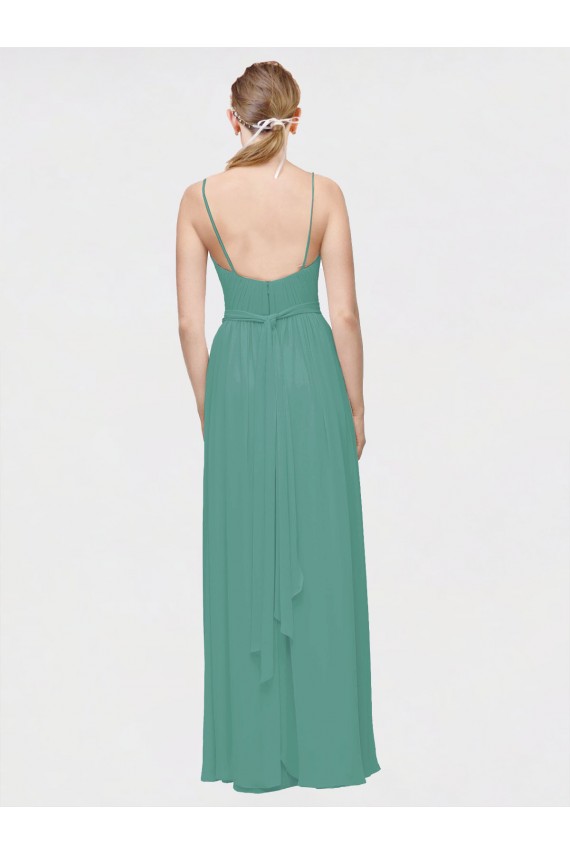 Rouched V-Neckline and Spaghetti Straps Long Chiffon Bridesmaid Dress Melbourne