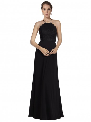 Shop Lace Halter Neckline Chiffon A-Line Bridesmaid Dress with Sheer Back Melbourne
