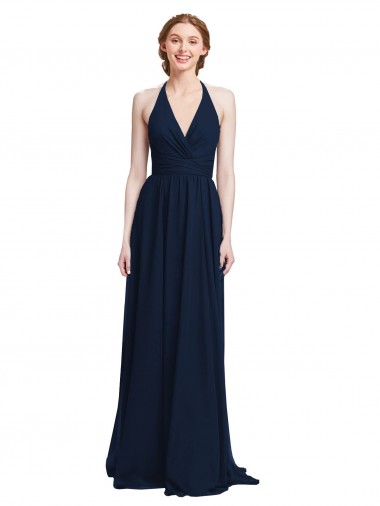 Shop Halter Chiffon Bridesmaid Dress with V-Neckline and Criss Cross Waist Melbourne