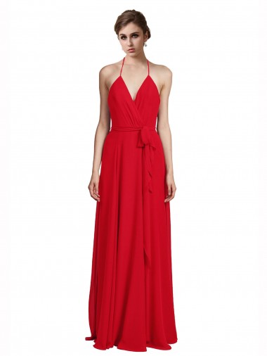 Shop V-Neck Spaghetti Halter Strap Chiffon Bridesmaid Dress Melbourne