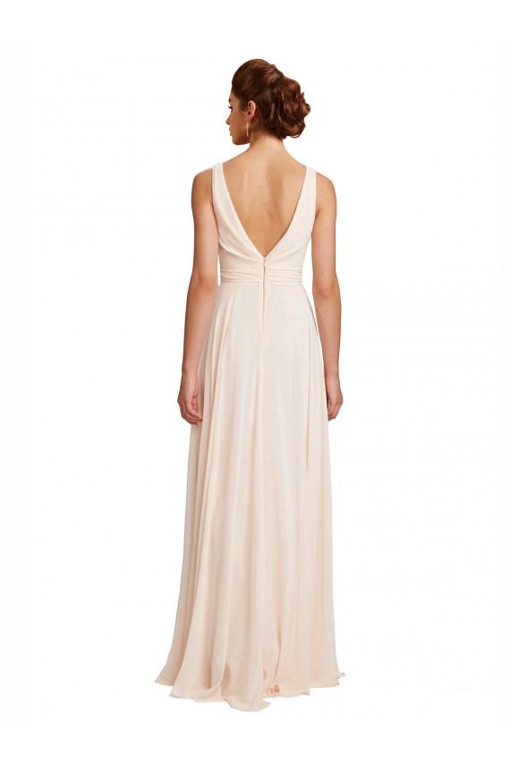 High Neck Chiffon Bridesmaid Dress with Deep V-Back and Cascading Skirt
