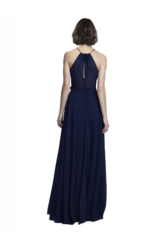 High Neckline Floor Length Chiffon Bridesmaid Dress with Belt Melbourne